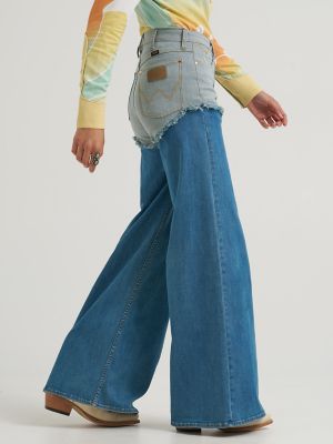 Lainey Wilson x Wrangler Pieced Chaps Cheeky Wide Leg Jean in Classic Blue
