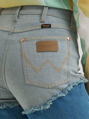 Lainey Wilson x Wrangler Pieced Chaps Cheeky Wide Leg Jean in Classic Blue