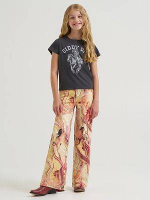 Girl's Wrangler x Lainey Wilson Horse Wide Leg Jean in Marbled