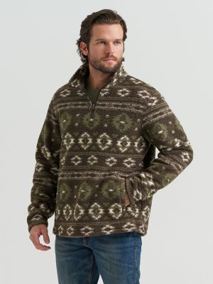 Men's Hay Away Sherpa Quarter-Zip Pullover in Black Olive