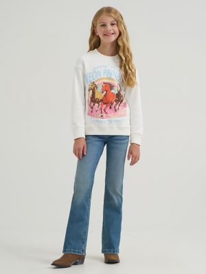 Lainey Wilson x Wrangler Girls Neon Rainbow Sweatshirt in White