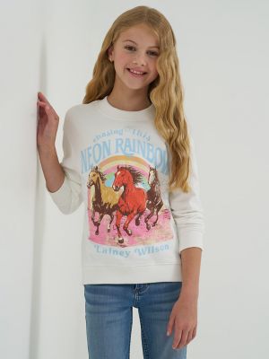 Lainey Wilson x Wrangler Girls Neon Rainbow Sweatshirt in White