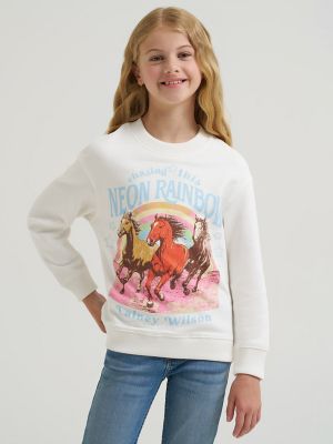 Lainey Wilson x Wrangler Girls Neon Rainbow Sweatshirt in White