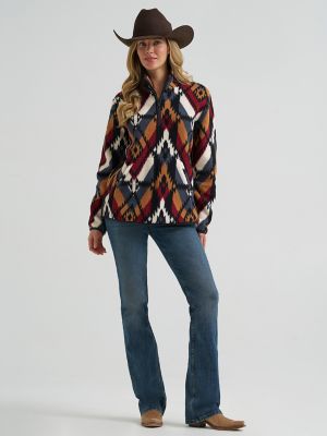 Women's Wrangler High Plains Sherpa Zip Pullover in Indigo Chevron