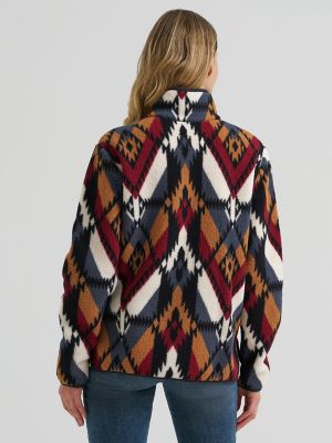 Women's Wrangler High Plains Sherpa Zip Pullover in Indigo Chevron