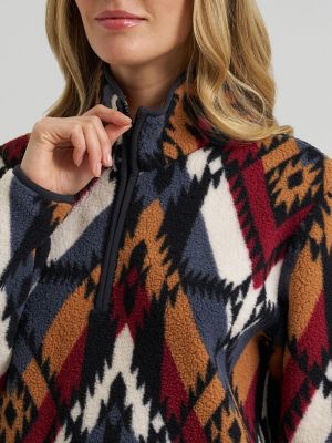 Women's Wrangler High Plains Sherpa Zip Pullover in Indigo Chevron