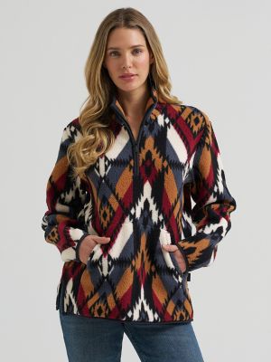 Women's Wrangler High Plains Sherpa Zip Pullover in Indigo Chevron