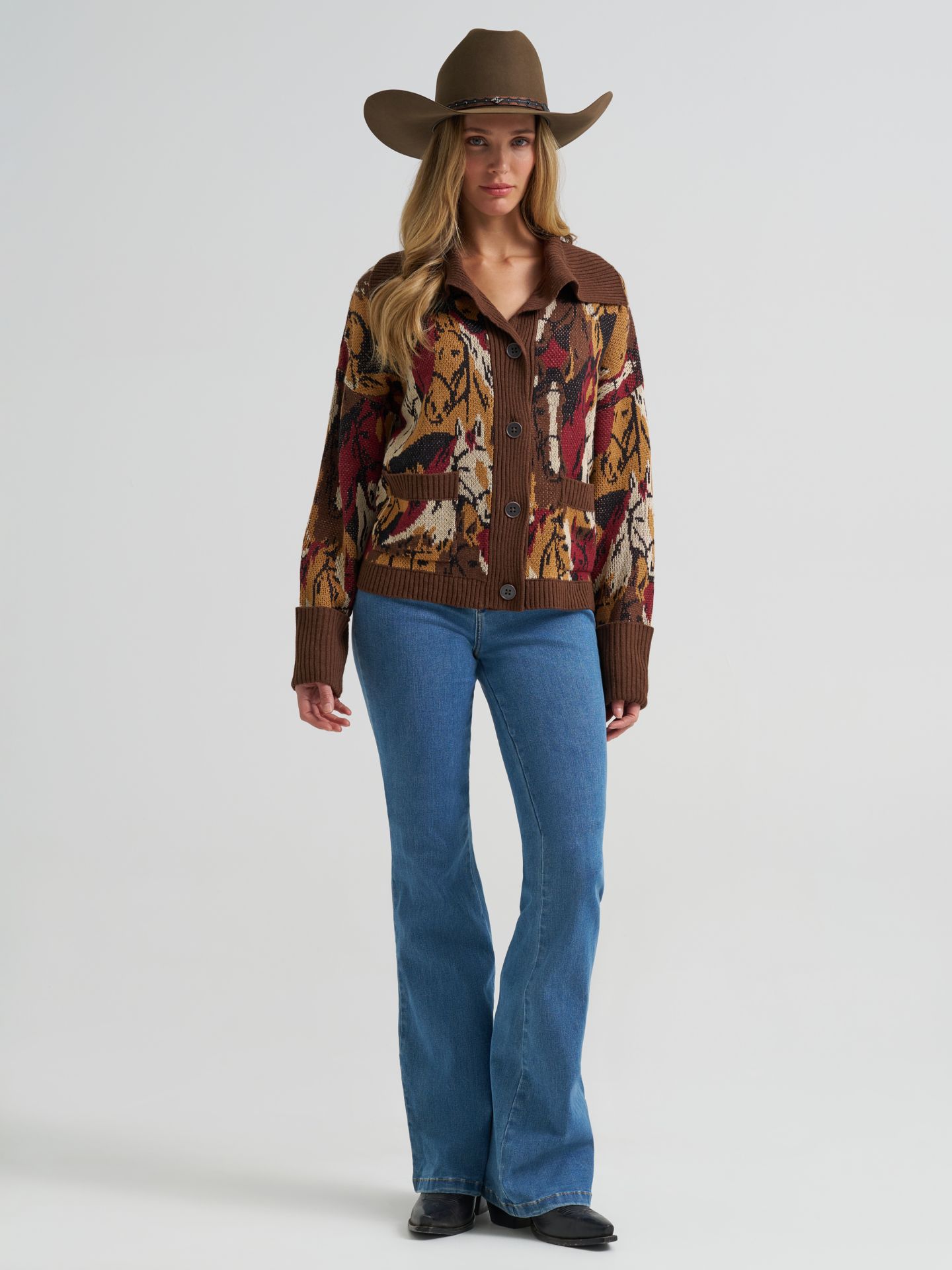 Женский кардиган Wrangler Western Pattern, цвет: Коричневый — фото 2