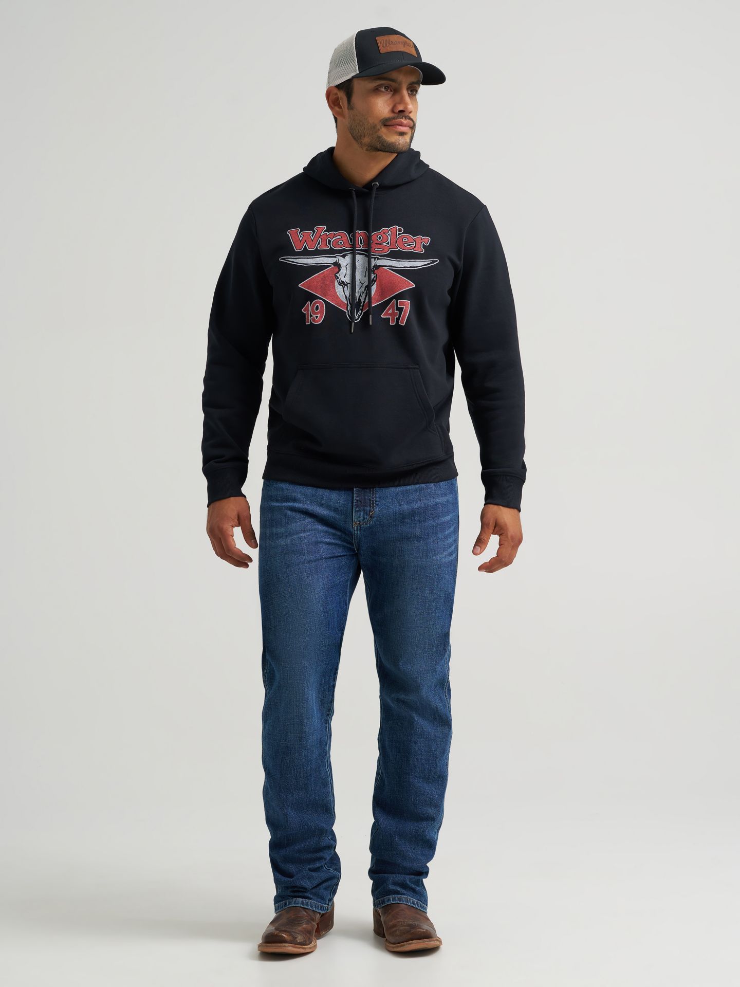 Мужское худи Wrangler Longhorn 47 с принтом, цвет: Чёрный — фото 2