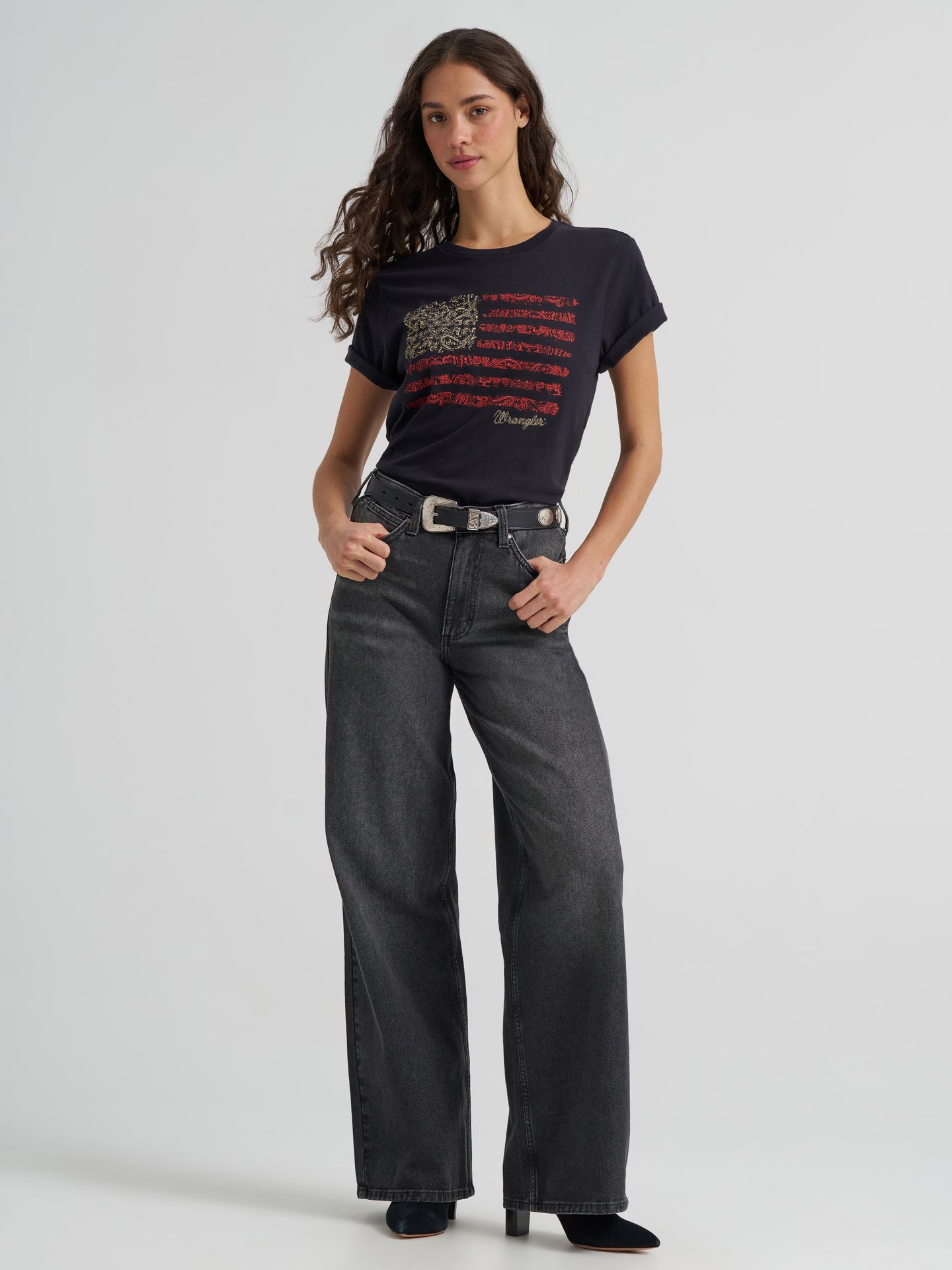 Женская футболка Wrangler Rugged Flag Reg Fit Graphic, цвет: Чёрный — фото 2