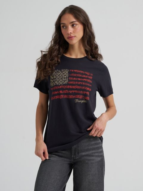 Женская футболка Wrangler Rugged Flag Reg Fit Graphic, цвет: Чёрный