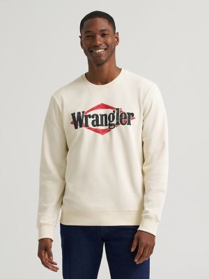 Men's Wrangler Triangle Logo Graphic Fleece Sweatshirt in Antique White
