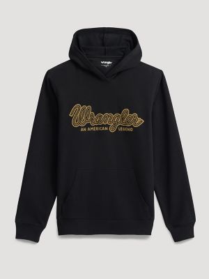 Men's Wrangler Legacy Script Graphic Pullover Hoodie in Black Beauty