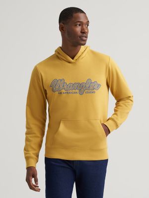 Men's Wrangler Legacy Script Graphic Pullover Hoodie in Pale Gold