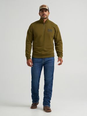 Men's Wrangler Longhorn Quarter Zip Pullover in Dark Olive
