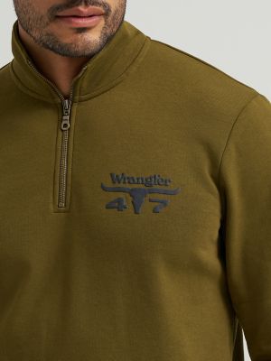 Men's Wrangler Longhorn Quarter Zip Pullover in Dark Olive