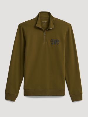 Men's Wrangler Longhorn Quarter Zip Pullover in Dark Olive