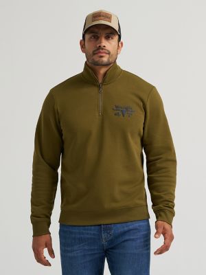 Men's Wrangler Longhorn Quarter Zip Pullover in Dark Olive