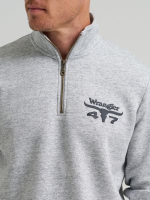 Men's Wrangler Longhorn Quarter Zip Pullover in Grey Mist