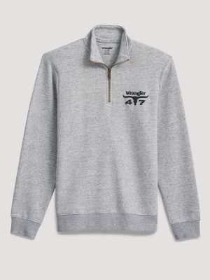 Men's Wrangler Longhorn Quarter Zip Pullover in Grey Mist