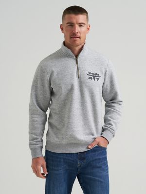 Men's Wrangler Longhorn Quarter Zip Pullover in Grey Mist