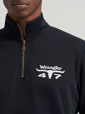 Men's Wrangler Longhorn Quarter Zip Pullover in Black Beauty
