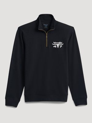 Men's Wrangler Longhorn Quarter Zip Pullover in Black Beauty