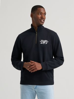 Men's Wrangler Longhorn Quarter Zip Pullover in Black Beauty