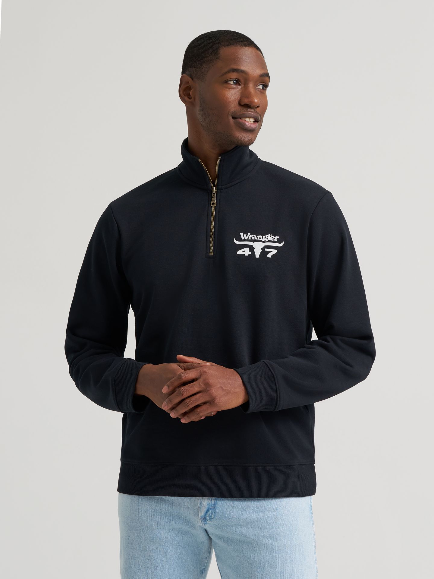 Мужской пуловер Wrangler Longhorn на четверть молнии, цвет: Чёрный — фото 1