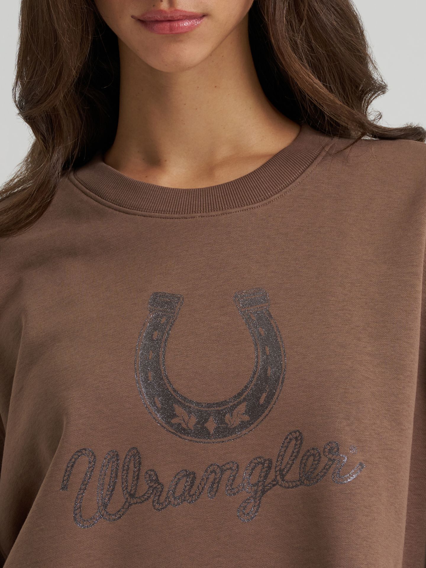 Женский свитер Wrangler Lucky Logo Canyon Crew Pullover, цвет: Кофейный кварцевый — фото 4