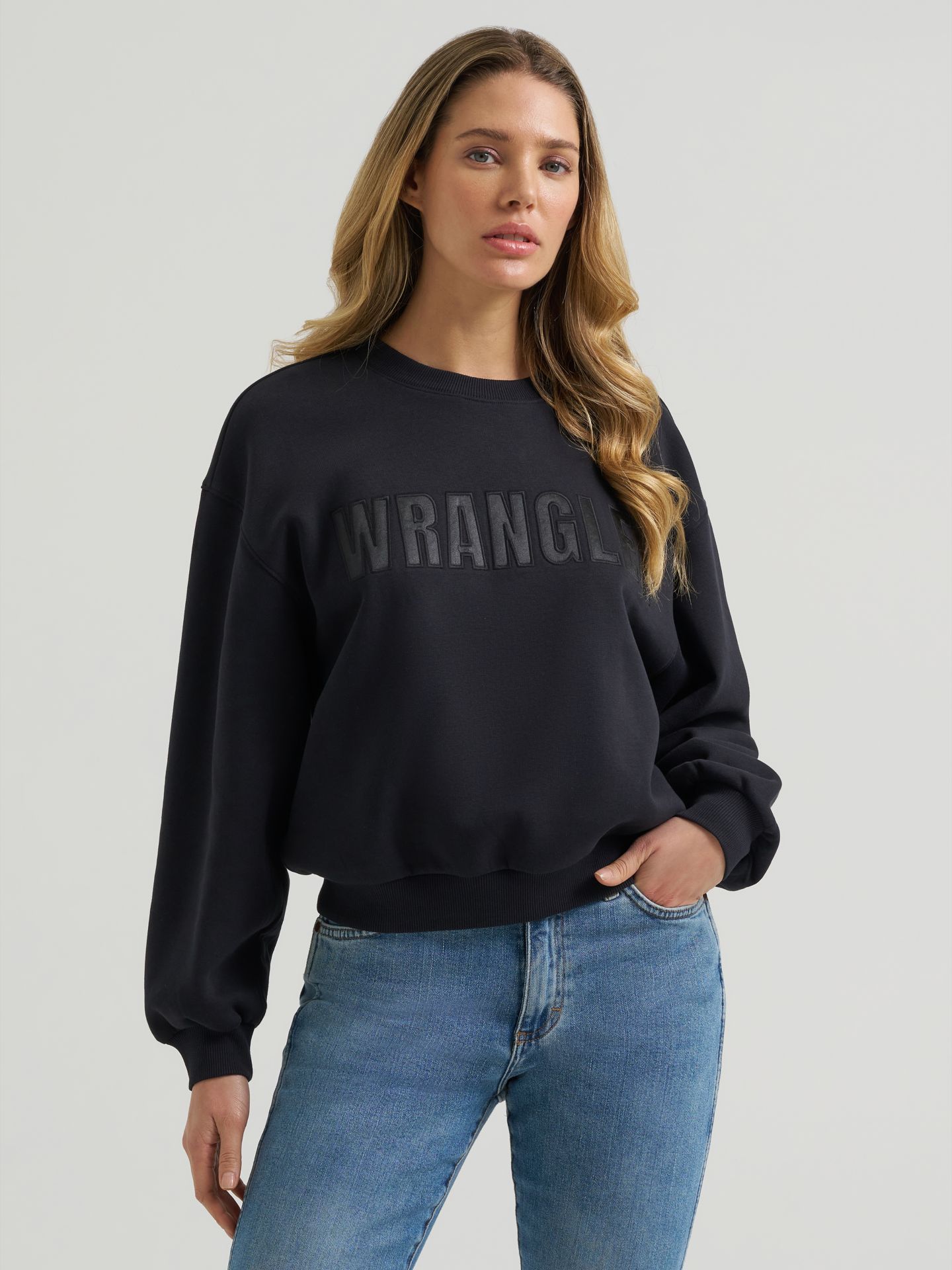 Женский свитер Wrangler Logo Canyon Crew Pullover, цвет: Чёрный — фото 1