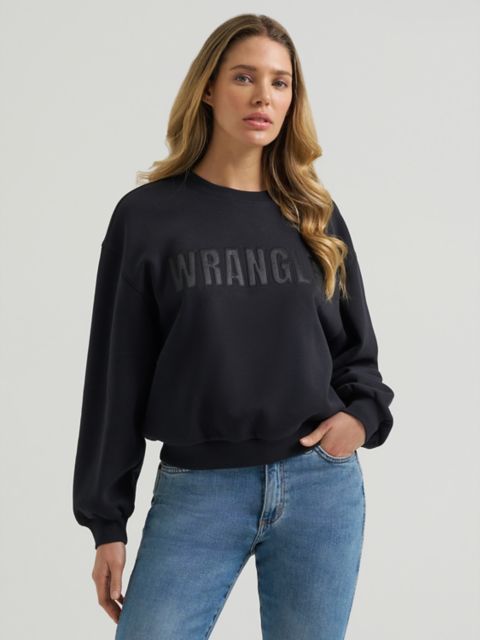 Женский свитер Wrangler Logo Canyon Crew Pullover, цвет: Чёрный