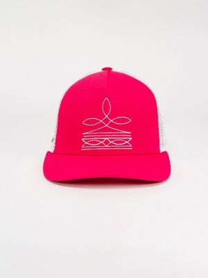 Boot Stitch Trucker Hat in Hot Pink