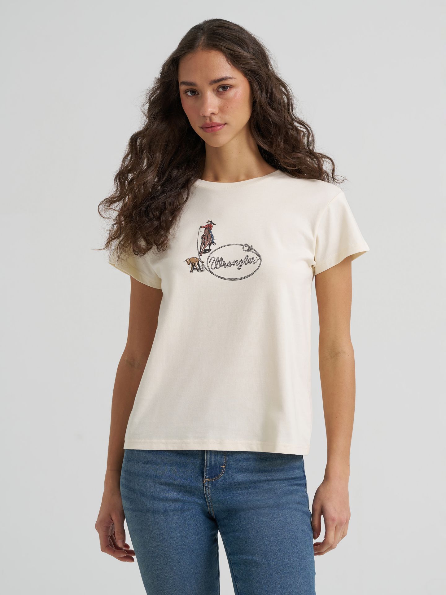 Женская футболка Wrangler Lassoing Retro Reg Graphic, цвет: Состаренный белый — фото 1