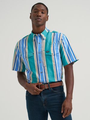 Wrangler All Terrain Gear Men's Stripe Performance Snap Shirt in Daphne Stripe
