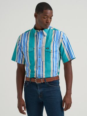 Wrangler All Terrain Gear Men's Stripe Performance Snap Shirt in Daphne Stripe