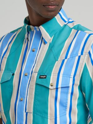 Wrangler All Terrain Gear Men's Stripe Performance Snap Shirt in Daphne Stripe