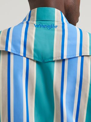 Wrangler All Terrain Gear Men's Stripe Performance Snap Shirt in Daphne Stripe