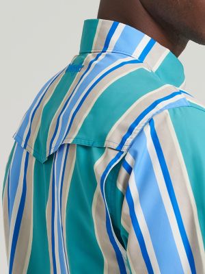 Wrangler All Terrain Gear Men's Stripe Performance Snap Shirt in Daphne Stripe