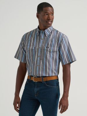 Wrangler All Terrain Gear Men's Stripe Performance Snap Shirt in Poppy Seed