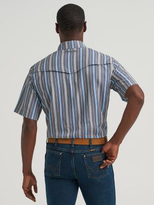 Wrangler All Terrain Gear Men's Stripe Performance Snap Shirt in Poppy Seed