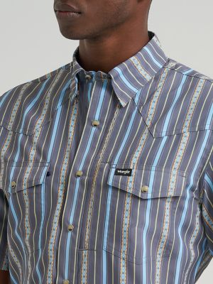 Wrangler All Terrain Gear Men's Stripe Performance Snap Shirt in Poppy Seed