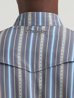 Wrangler All Terrain Gear Men's Stripe Performance Snap Shirt in Poppy Seed