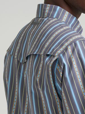 Wrangler All Terrain Gear Men's Stripe Performance Snap Shirt in Poppy Seed