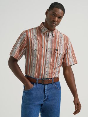 Wrangler All Terrain Gear Men's Stripe Performance Snap Shirt in Copper