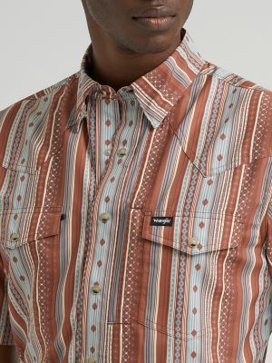 Wrangler All Terrain Gear Men's Stripe Performance Snap Shirt in Copper
