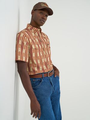 Wrangler All Terrain Gear Men's Stripe Performance Snap Shirt in Mahogany