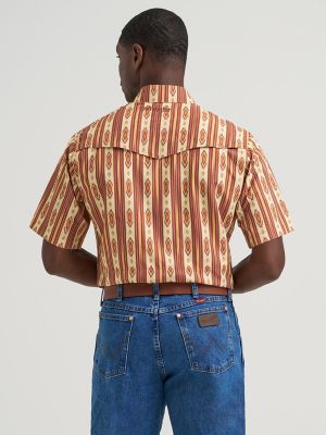 Wrangler All Terrain Gear Men's Stripe Performance Snap Shirt in Mahogany