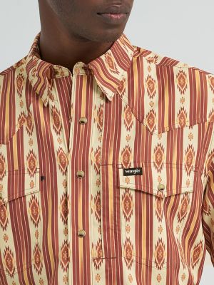 Wrangler All Terrain Gear Men's Stripe Performance Snap Shirt in Mahogany