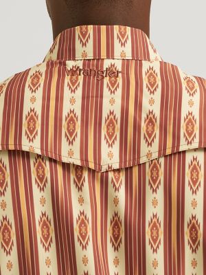 Wrangler All Terrain Gear Men's Stripe Performance Snap Shirt in Mahogany